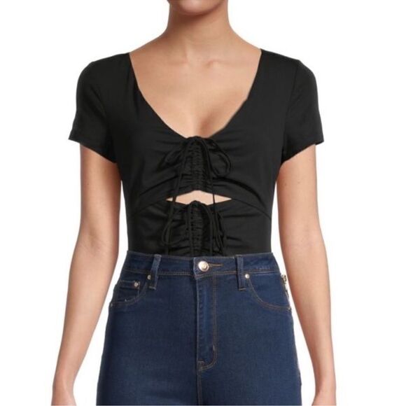 Cinq a sept black ruched cut out body suit size large brand new with tags - Picture 2 of 5